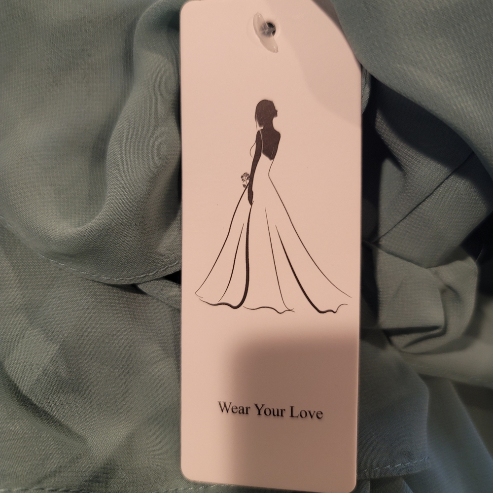 NWT Wear Your Love Elegant Tiered Halter Dress in Light Blue Green Size L - Picture 3 of 6